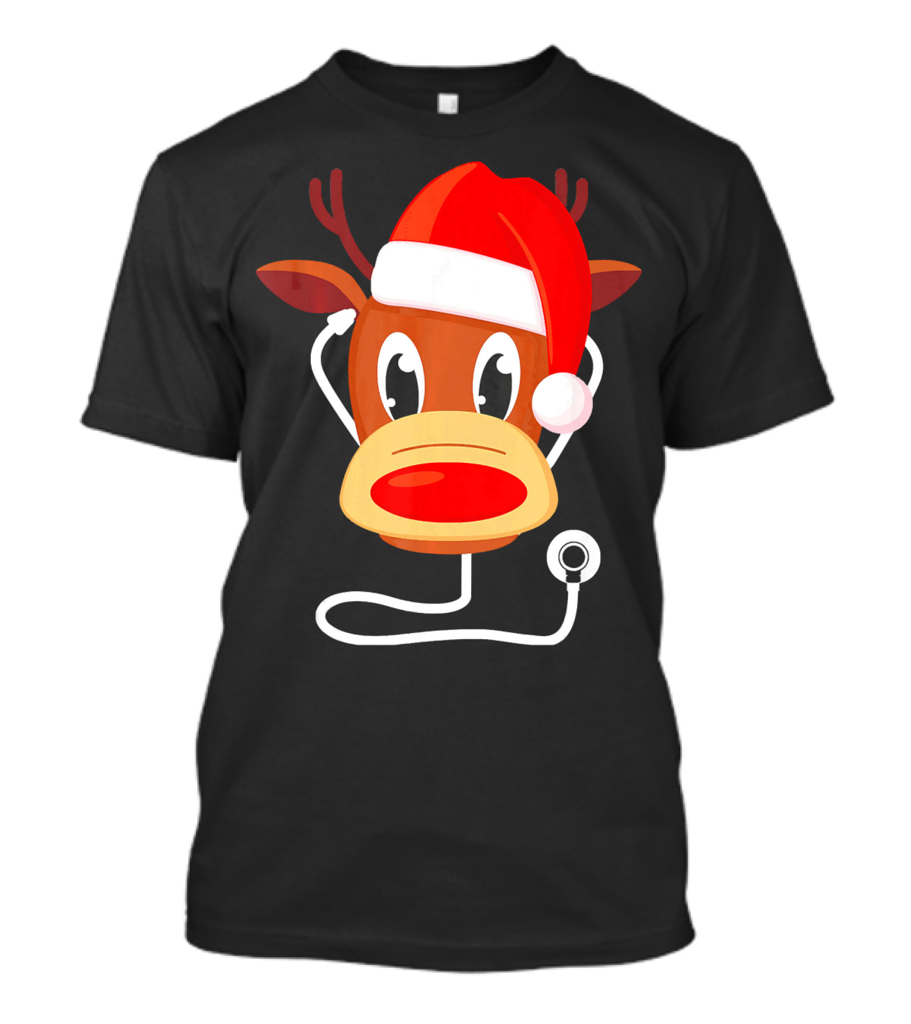 Reindeer Santa Hat With Stethoscope Doctor Nurse T-Shirt