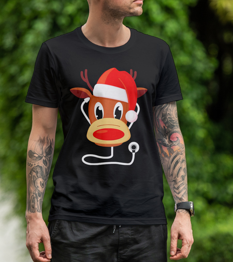 Reindeer Santa Hat With Stethoscope Doctor Nurse T-Shirt