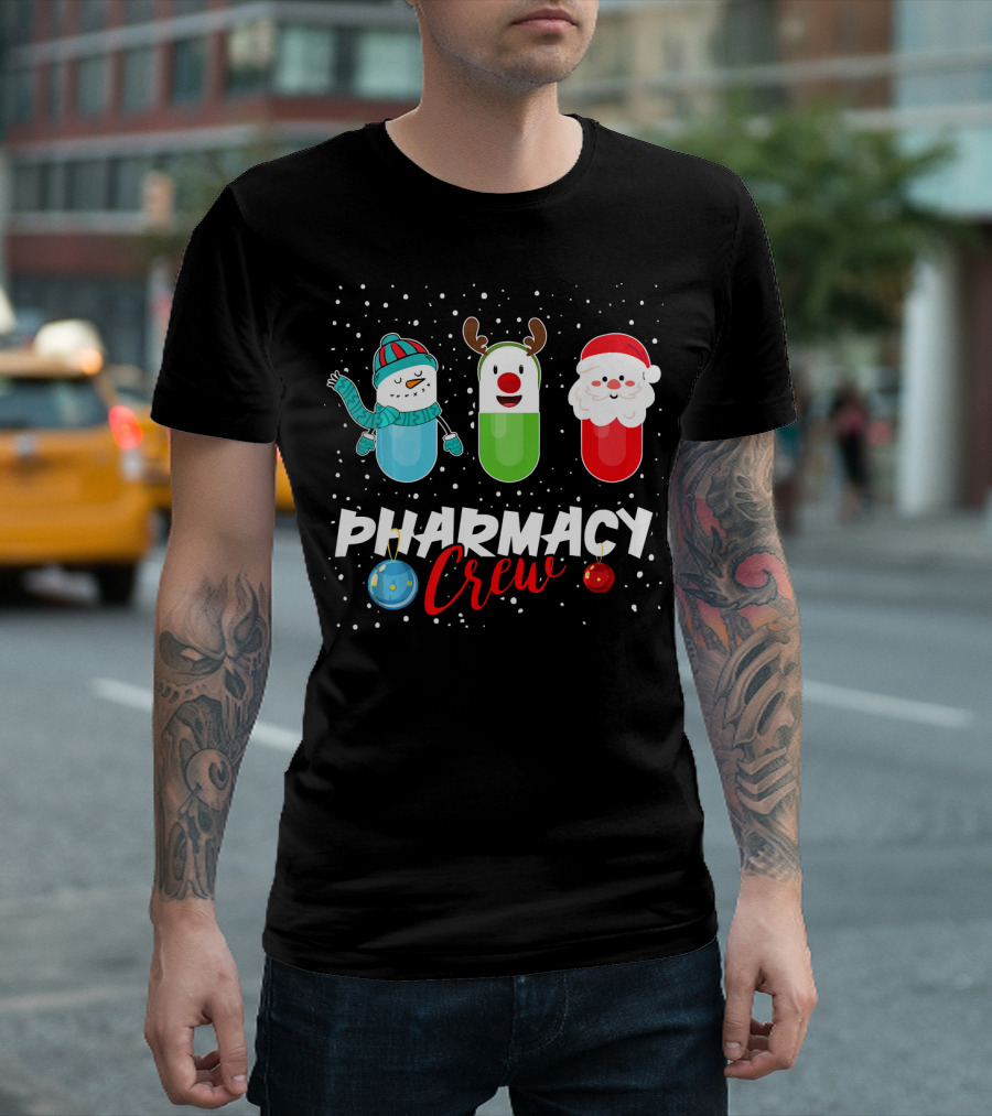 Pharmacy Crew Pills Snowman Reindeer Santa Christmas Co T-Shirt