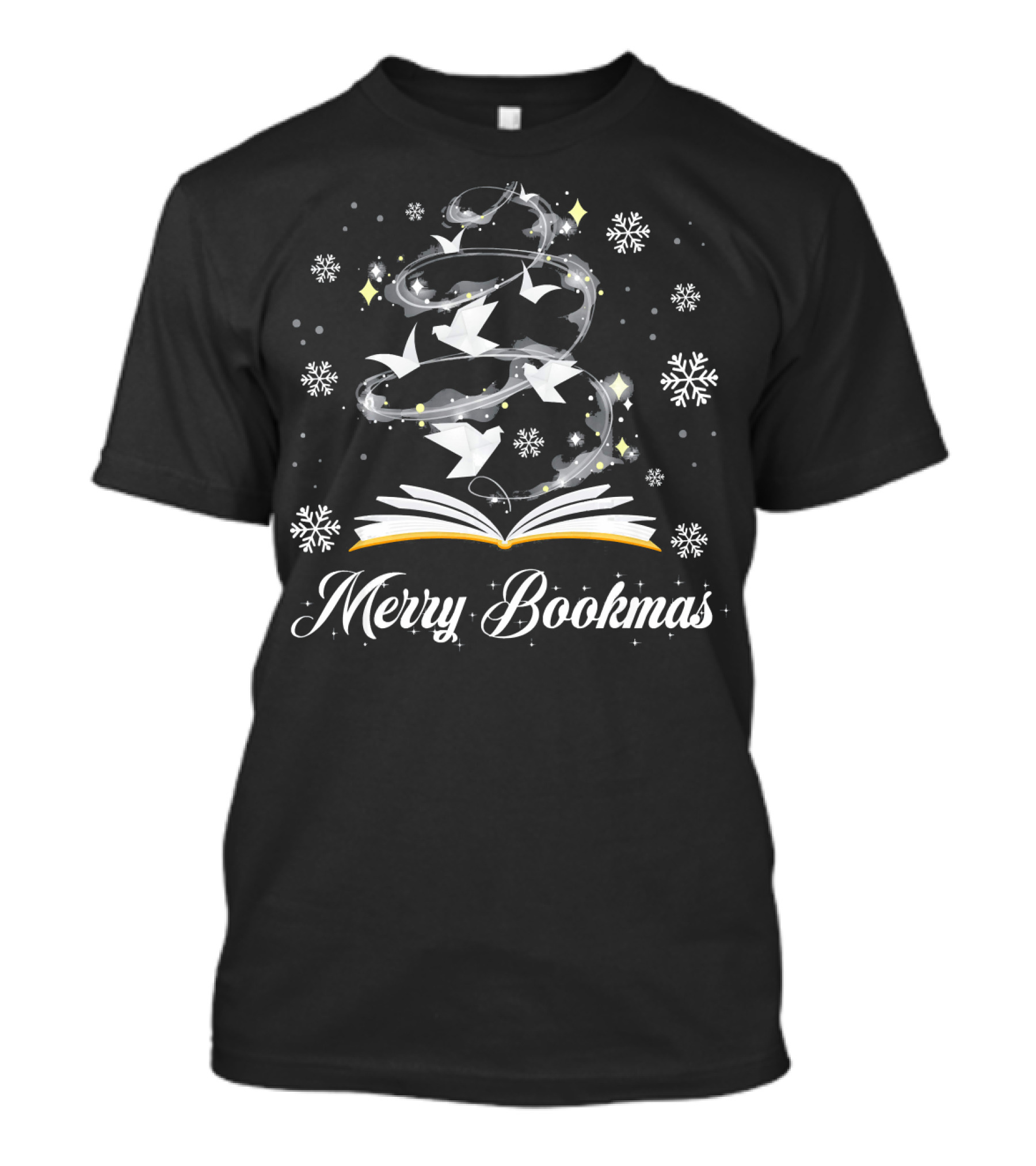 Merry Bookmas Christmas Cool Reading Snowflakes Book Tree T-Shirt