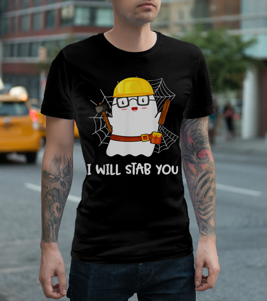 I Will Stab You Carpenter Ghost With Hard Hat And Tools T-Shirt