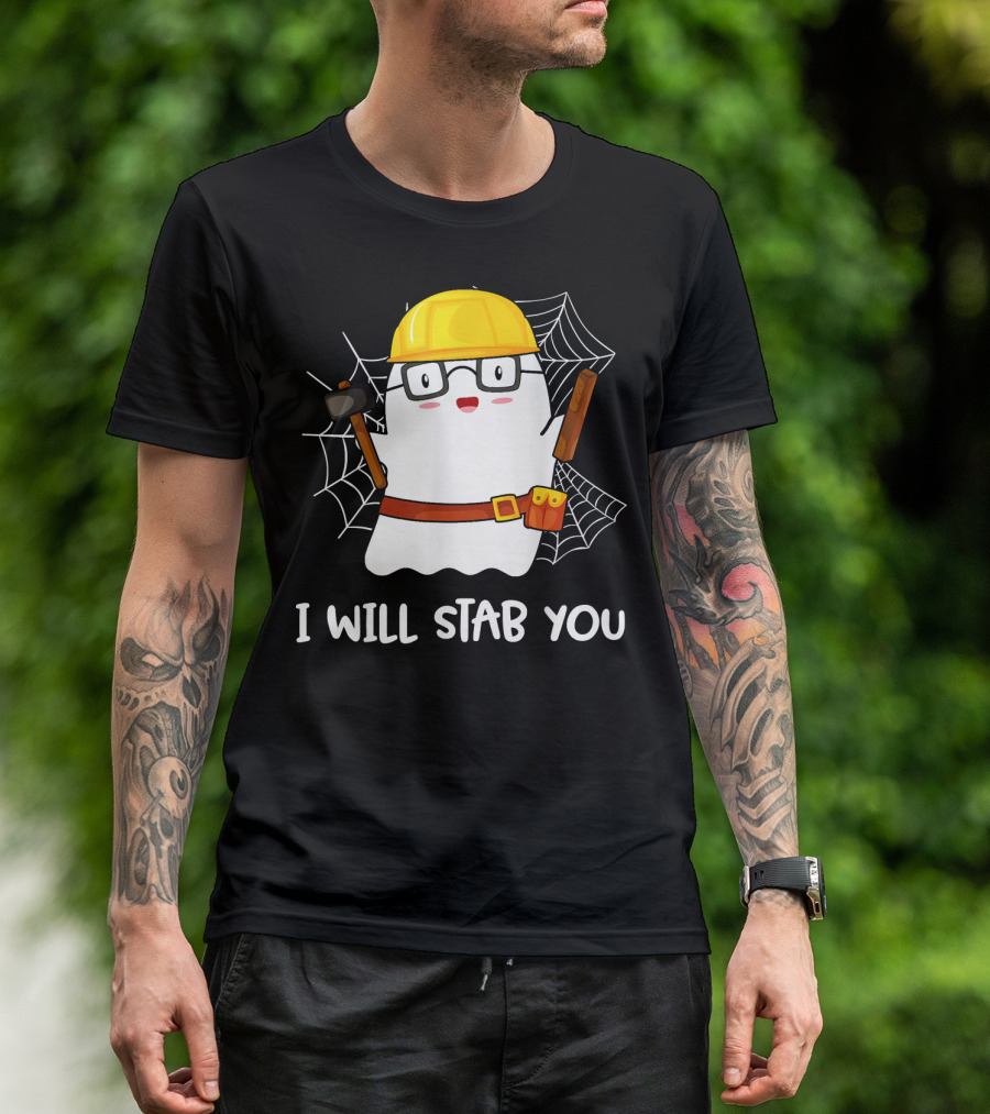 I Will Stab You Carpenter Ghost With Hard Hat And Tools T-Shirt