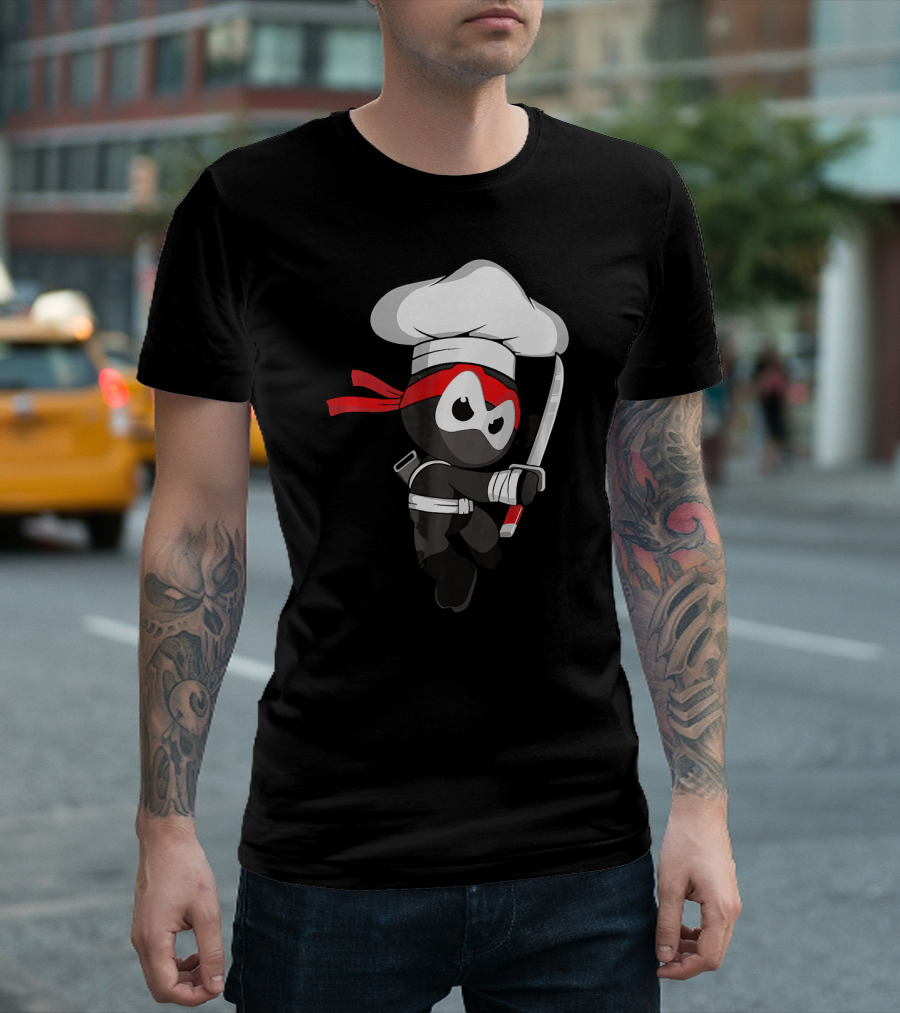 Ninja Chef Culinary Ninjutsu Cooking Master with Sword and Red Headband T-Shirt