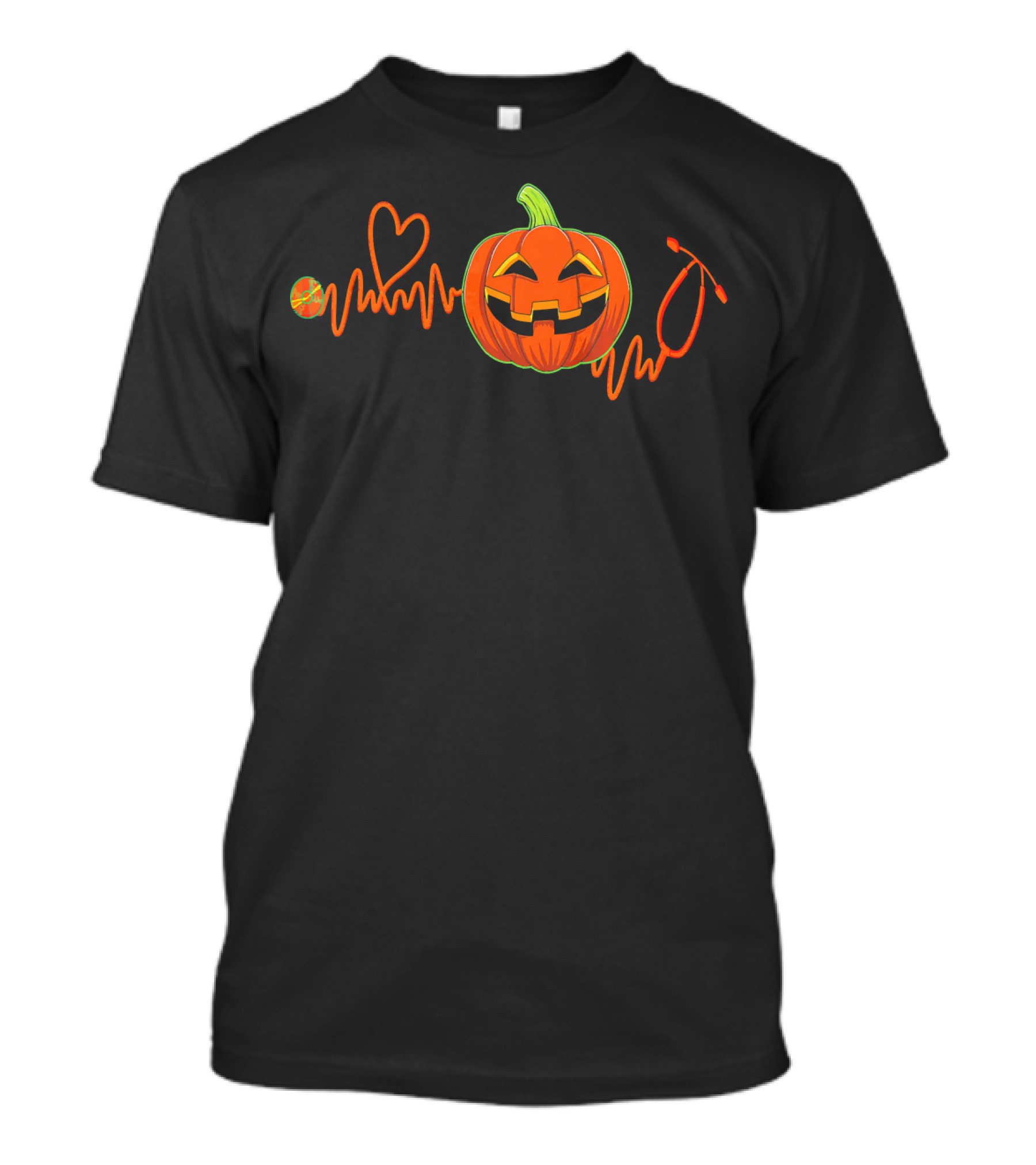 Halloween Pumpkin Stethoscope Heartbeat Nurse Doctor Nursing T-Shirt
