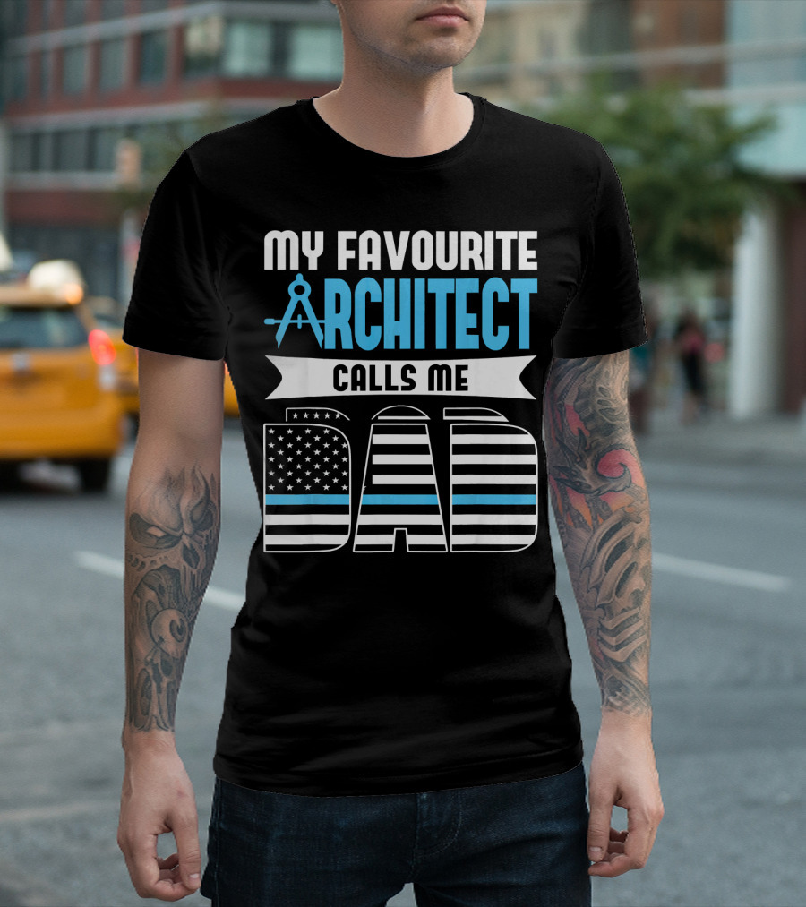 My Favourite Architect Calls Me Dad American Flag Compass T-Shirt