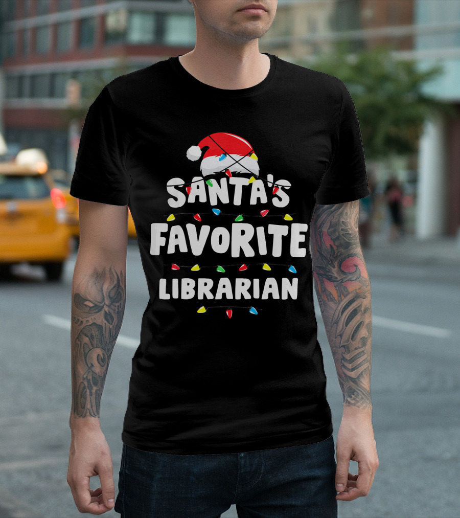 Santa's Favorite Librarian Christmas Lights T-Shirt