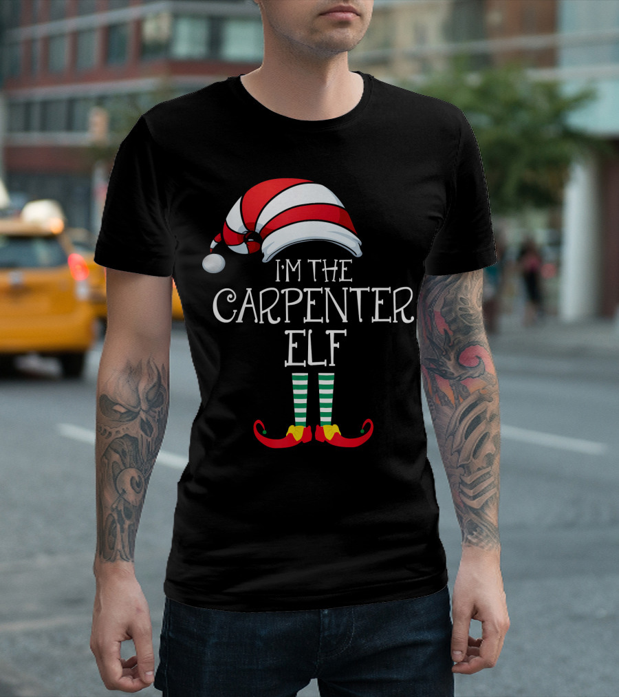 I'm The Carpenter Elf Family Matching Christmas Hat Stripes T-Shirt