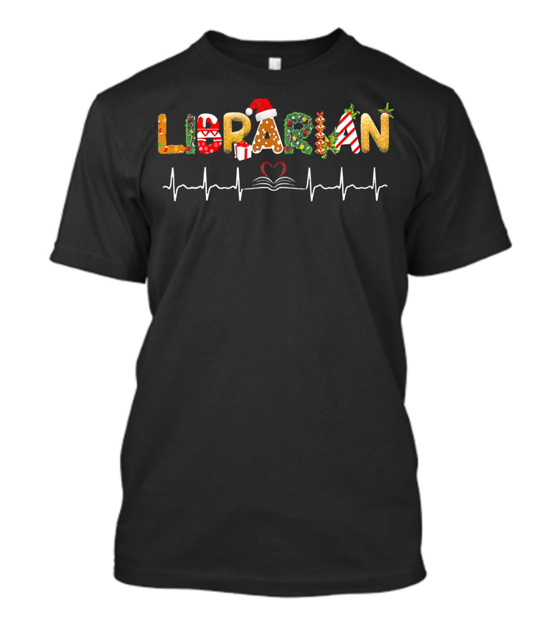 Librarian Christmas Heartbeat Festive T-Shirt