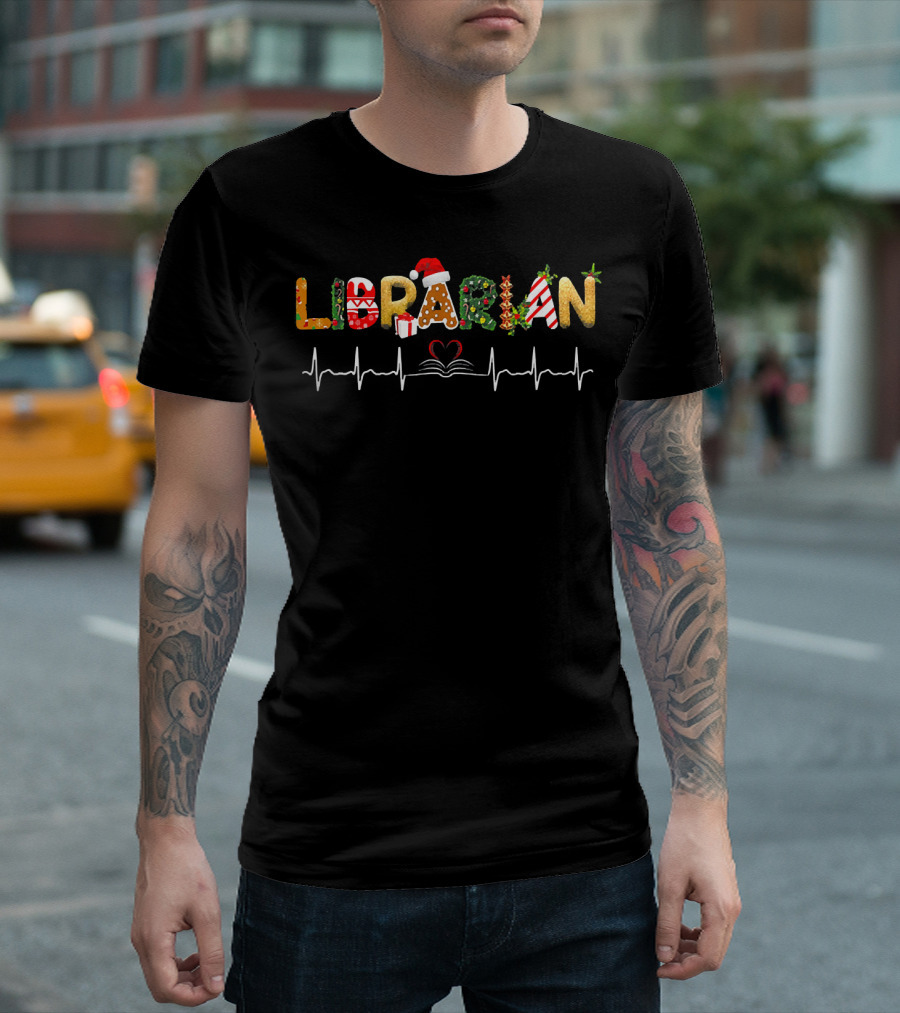 Librarian Christmas Heartbeat Festive T-Shirt