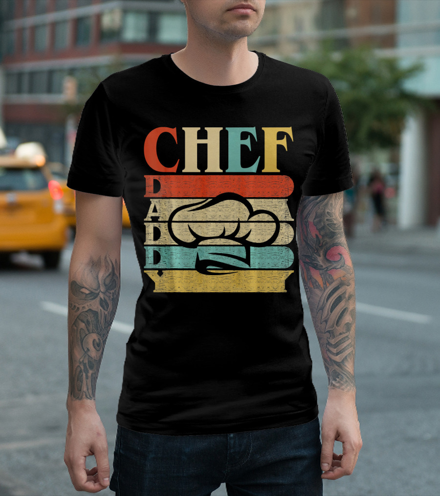 CHEF Daddy Retro Vintage Cooking Hat Stripes T-Shirt