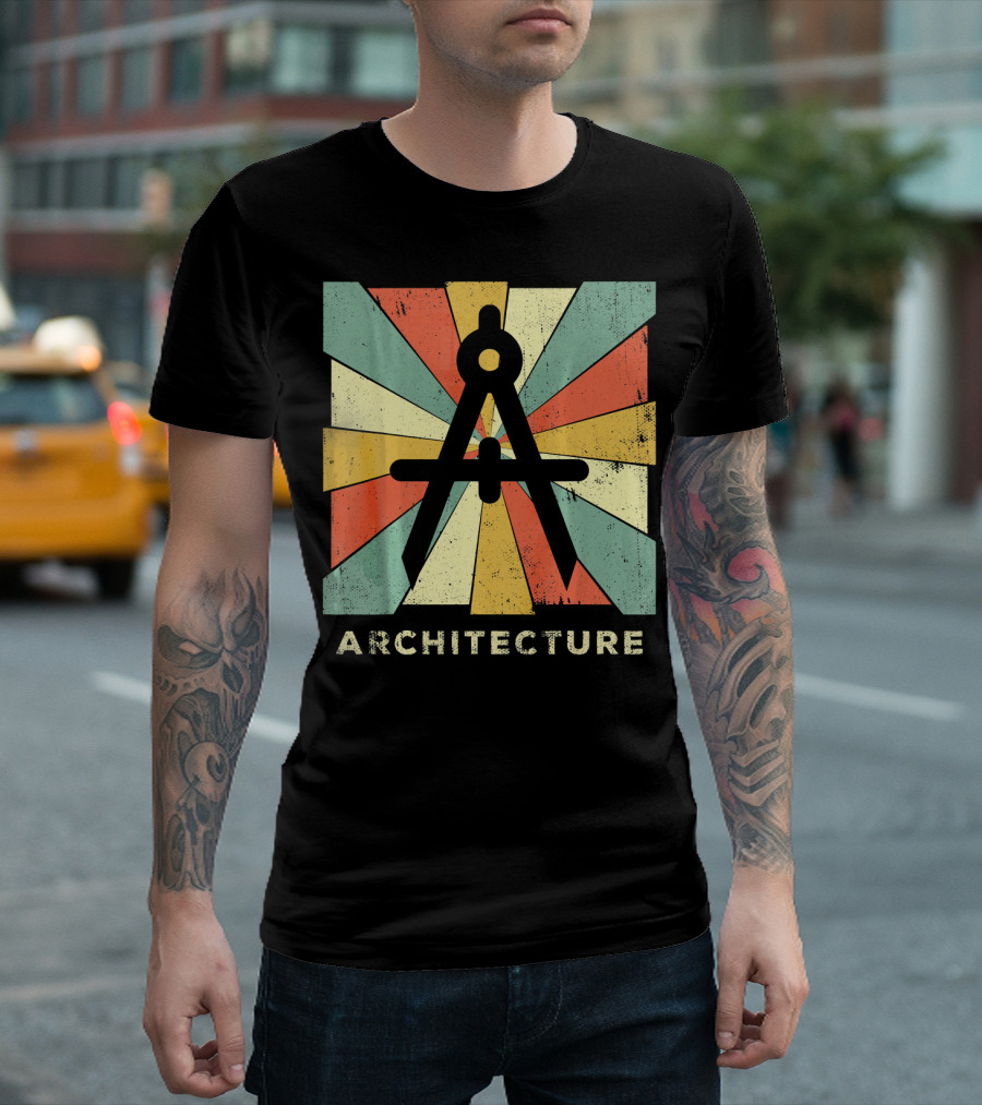 Vintage Architecture Compass with Retro Geometric Rays T-Shirt