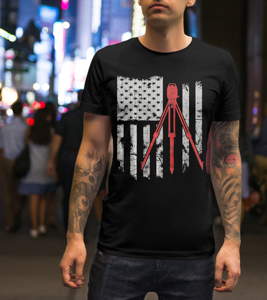 Vintage US Flag Surveyor Equipment T-Shirt
