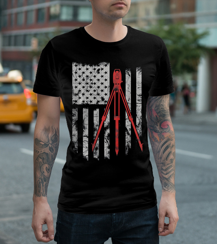 Tripod Survey American Flag 4th Of July T-Shirt
