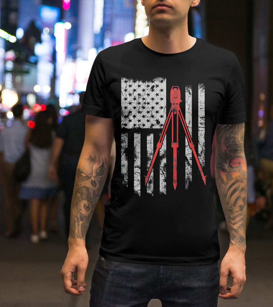 Tripod Survey American Flag 4th Of July T-Shirt