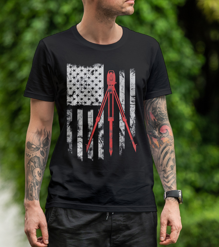 Tripod Survey American Flag 4th Of July T-Shirt