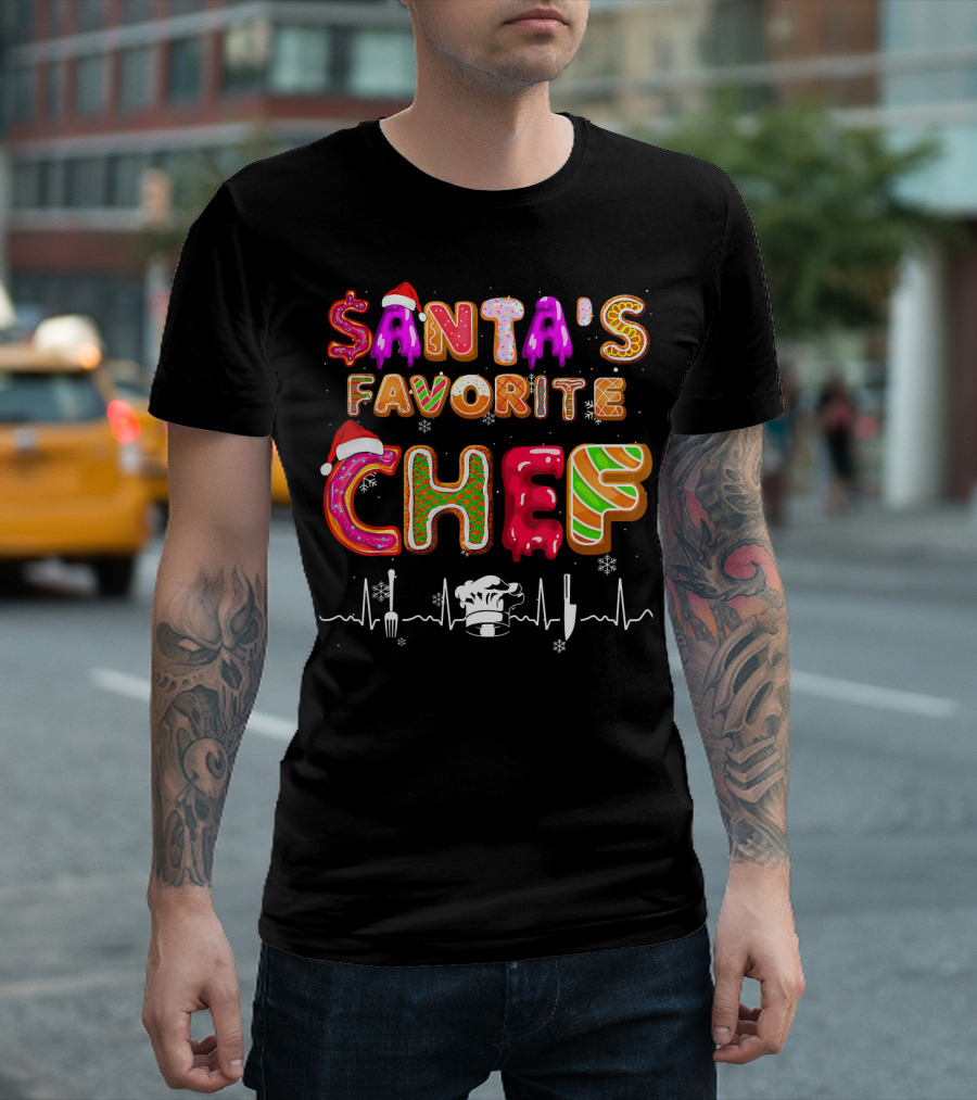 Santa's Favorite Chef Heartbeat Christmas Pastry T-Shirt
