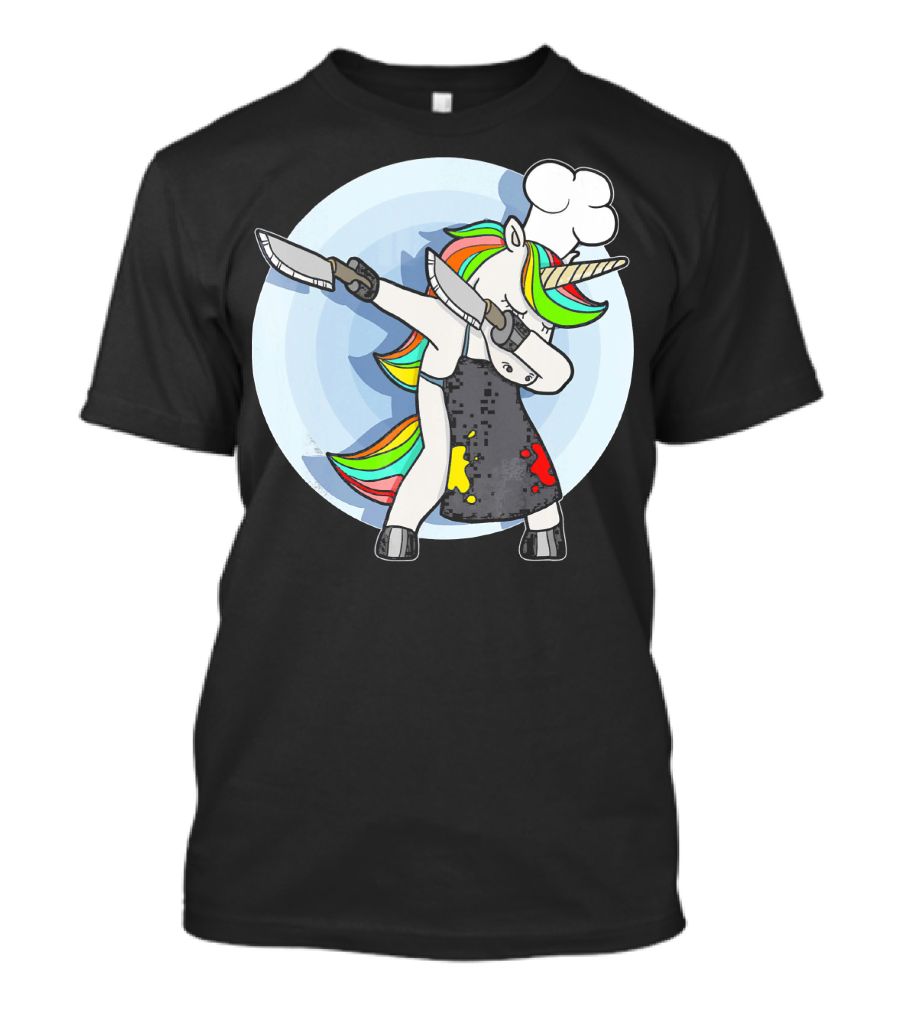 Unicorn Dabbing Chef With Rainbow Hair And Knives T-Shirt