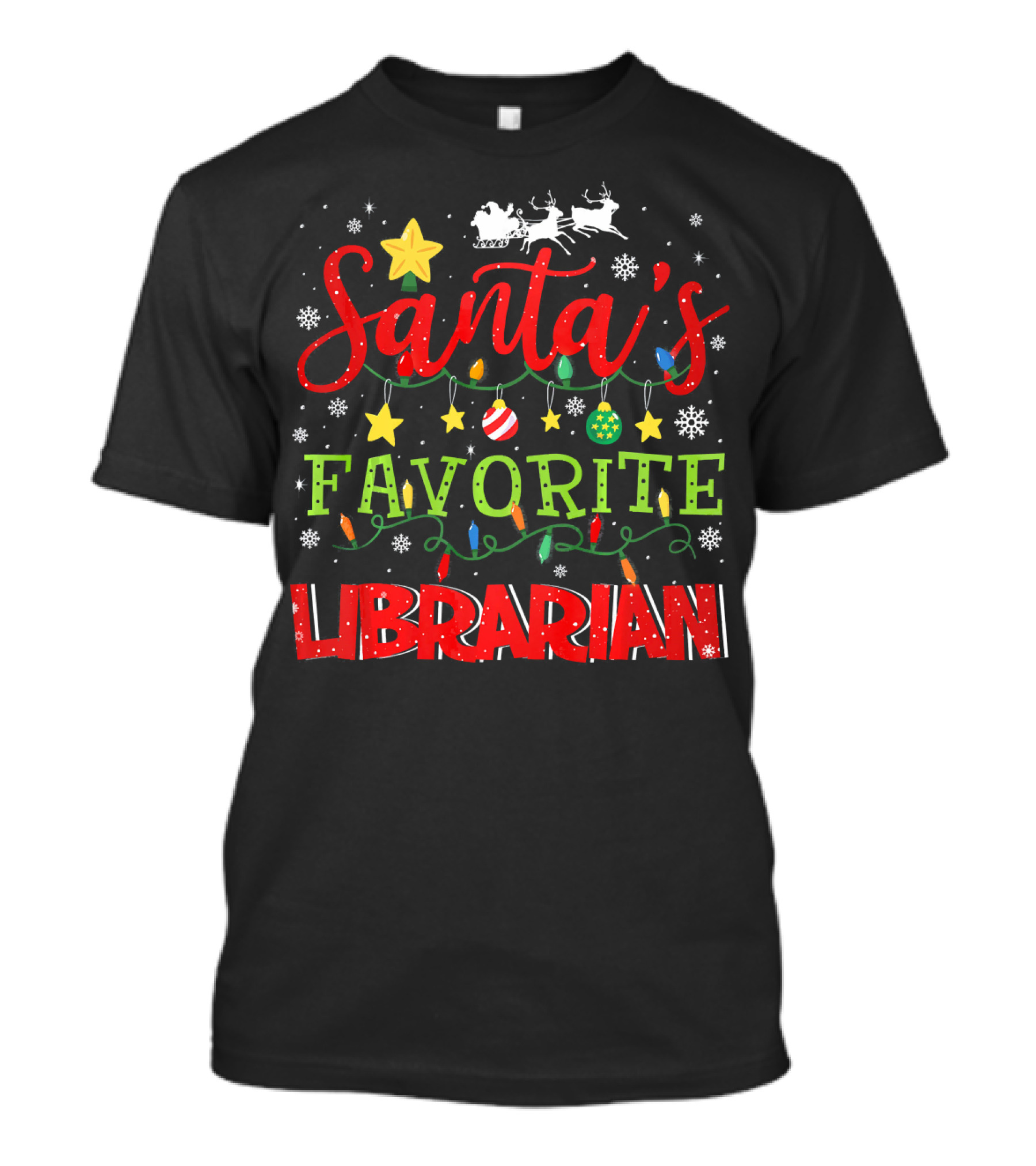 Santa's Favorite Librarian Christmas Lights Ornaments Snowflakes T-Shirt
