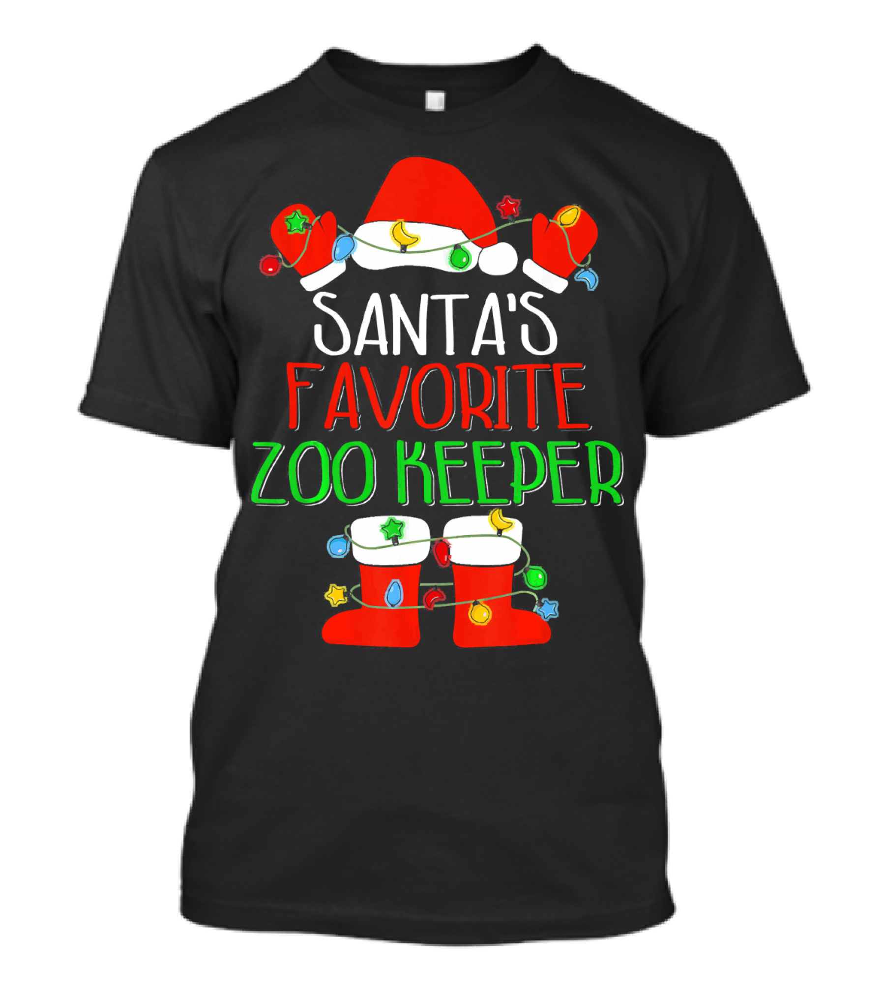 Santa's Favorite Zoo Keeper Santa Hat Christmas Holiday Lights T-Shirt