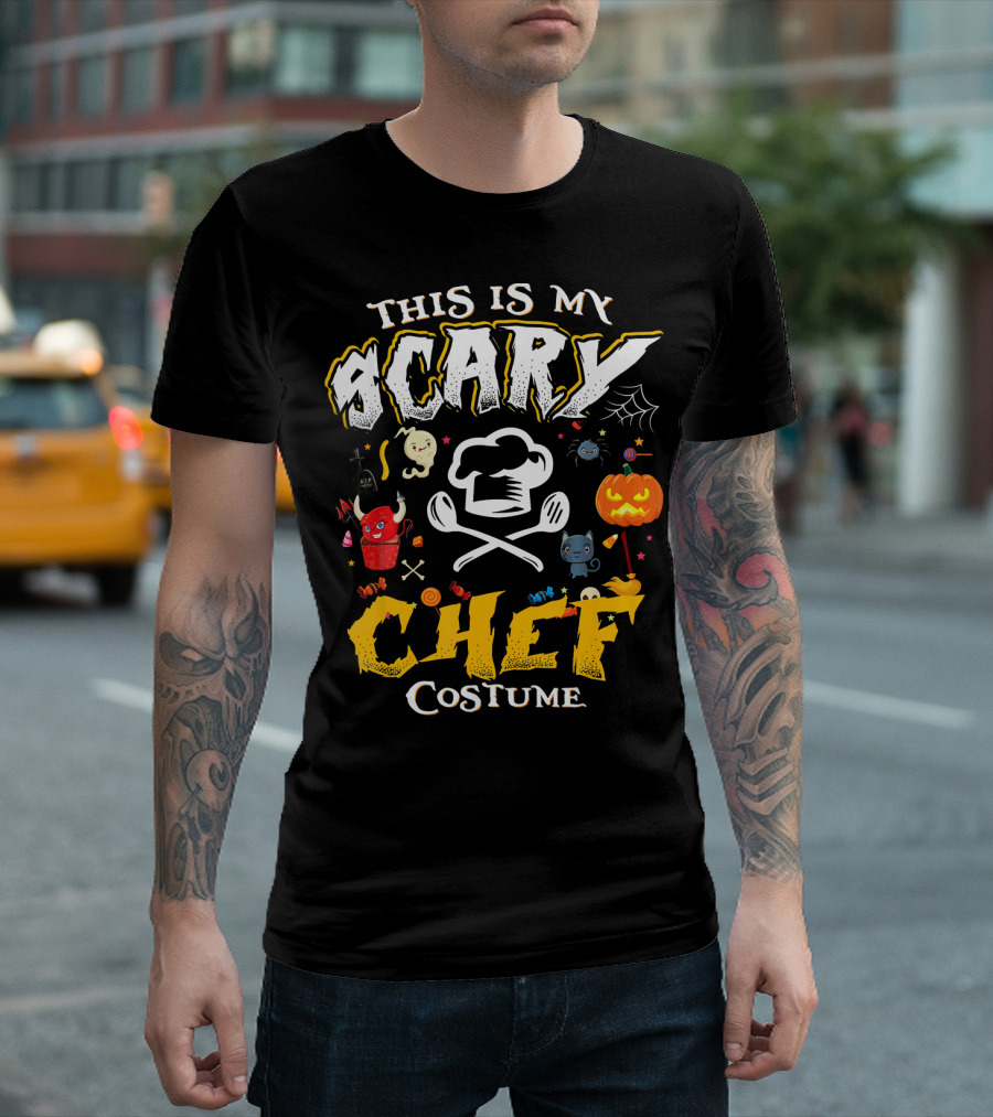This Is My Scary Chef Costume Halloween Design with Chef Hat and Utensils T-Shirt