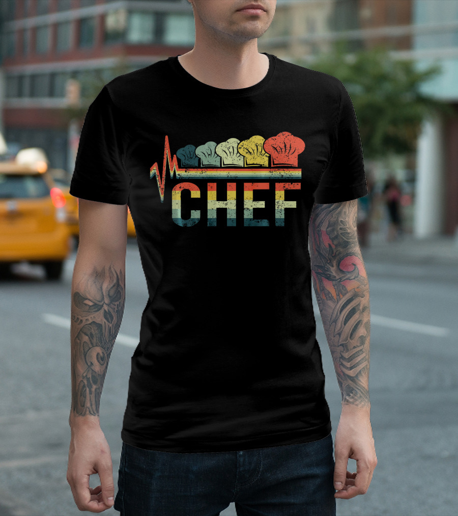 Vintage Style Retro Heartbeat Chef Hat T-Shirt