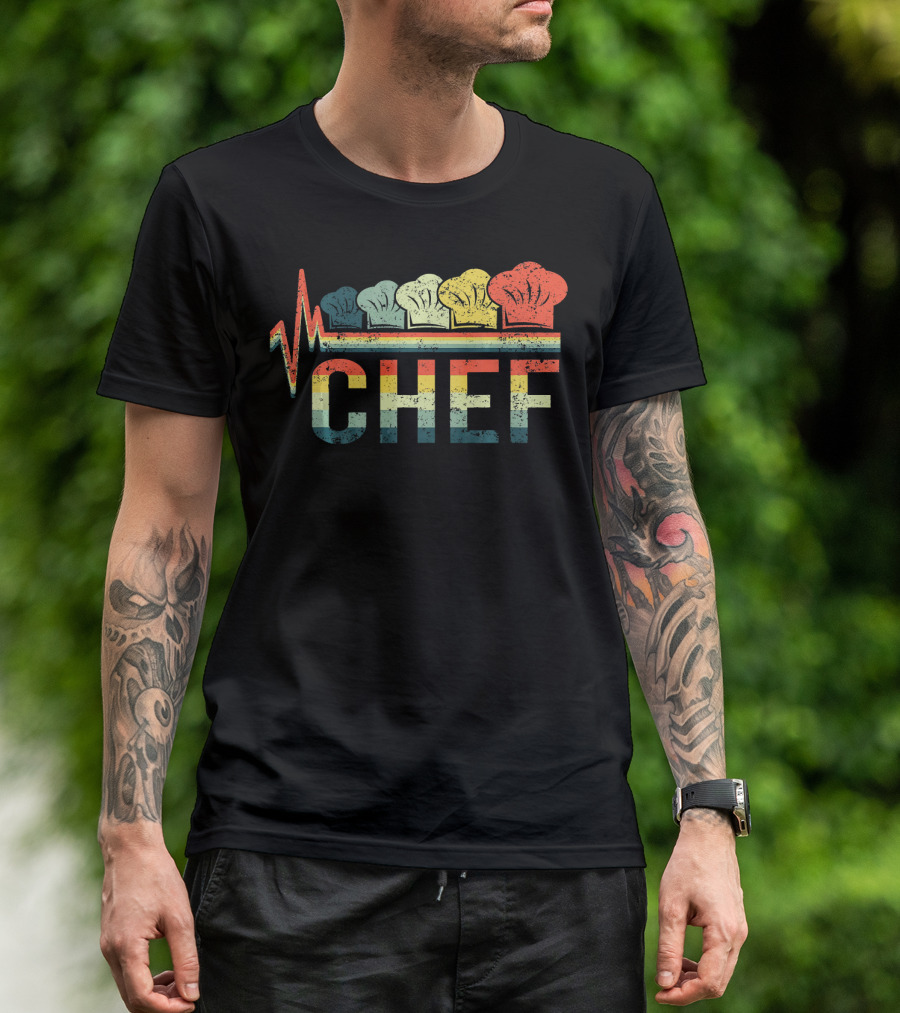 Vintage Style Retro Heartbeat Chef Hat T-Shirt