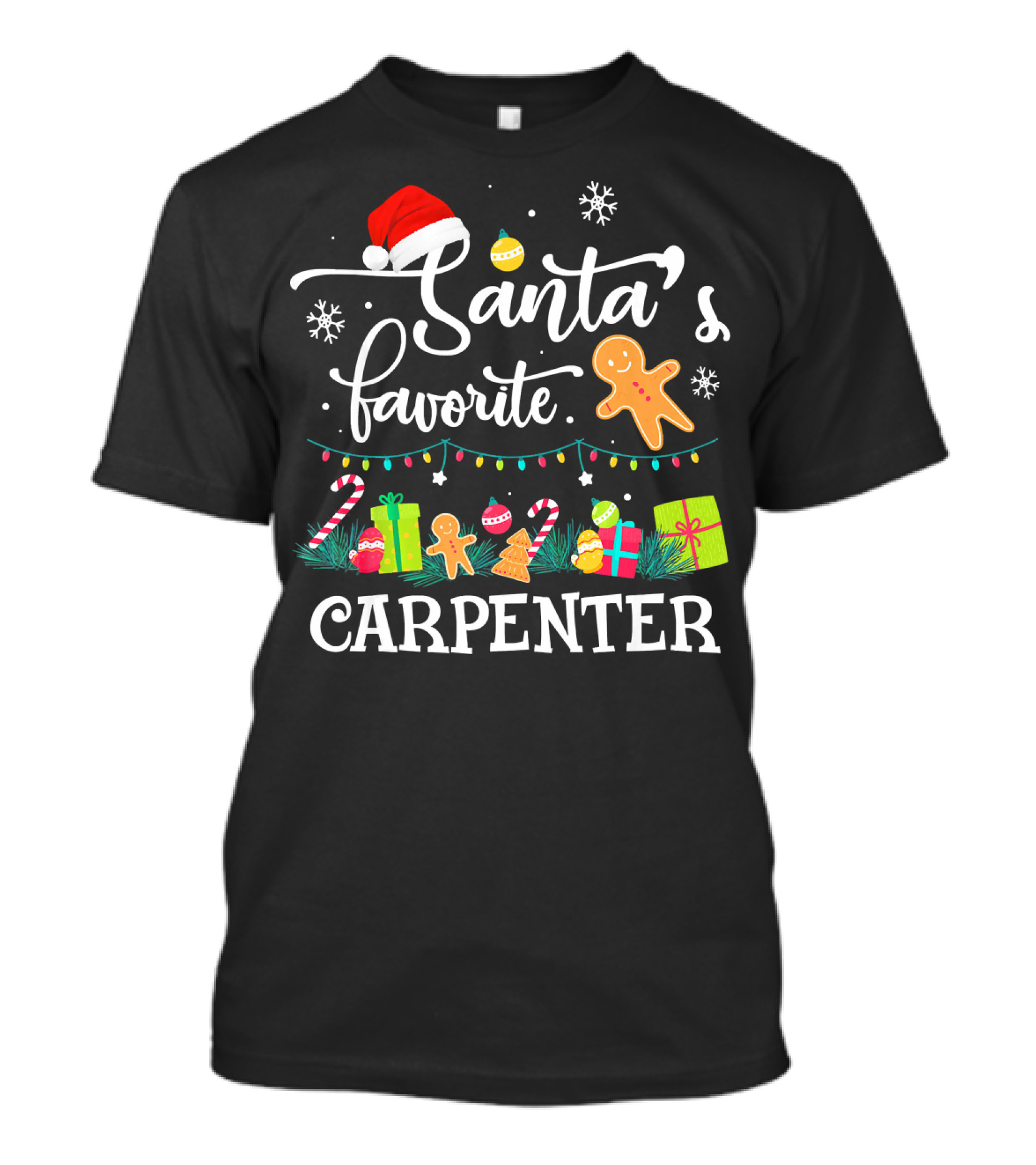 Santa's Favorite Carpenter Christmas Gingerbread Lights Snowflakes T-Shirt