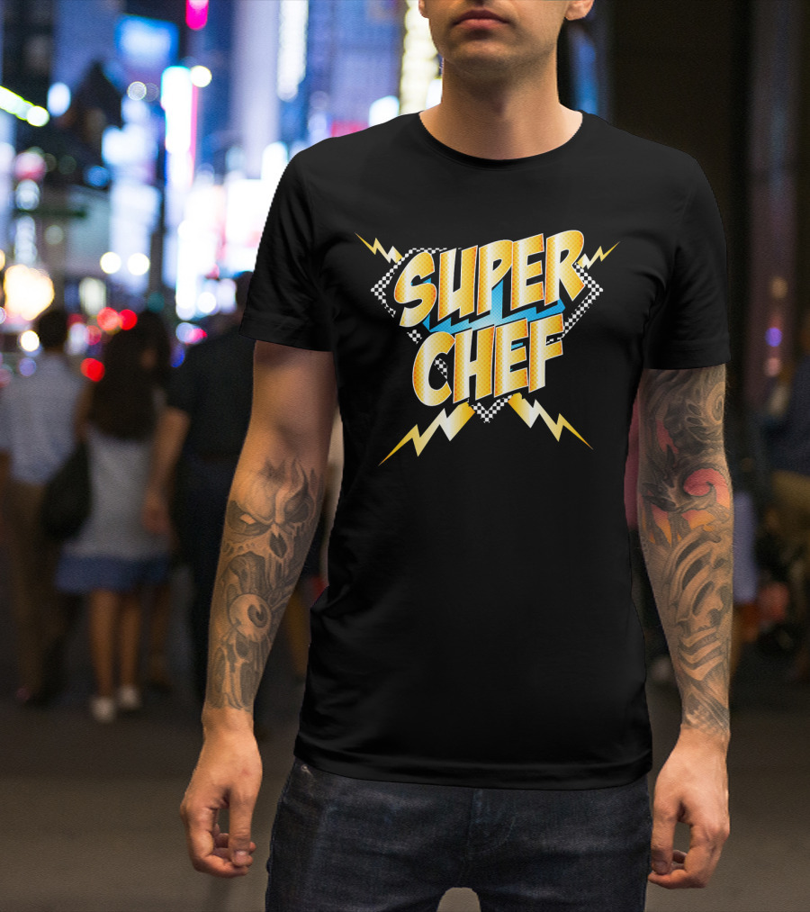 Super Chef Superhero Comic Book Style Bold Lightning T-Shirt