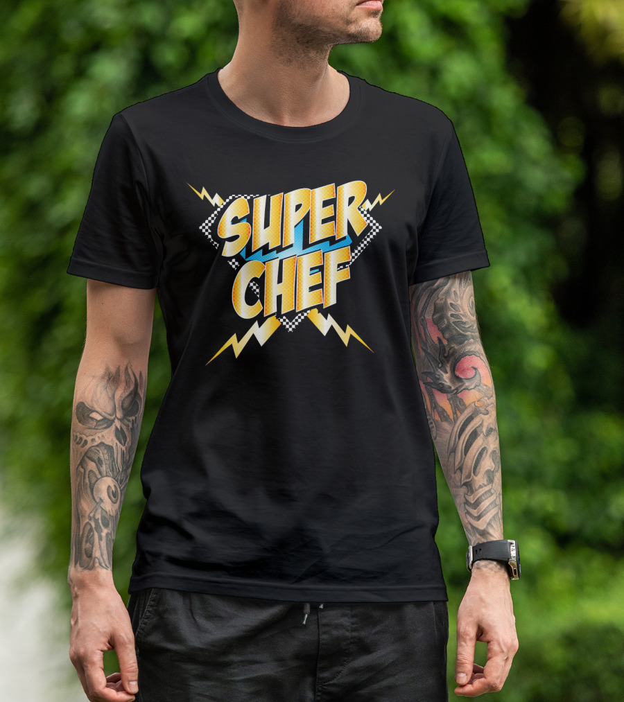 Super Chef Superhero Comic Book Style Bold Lightning T-Shirt
