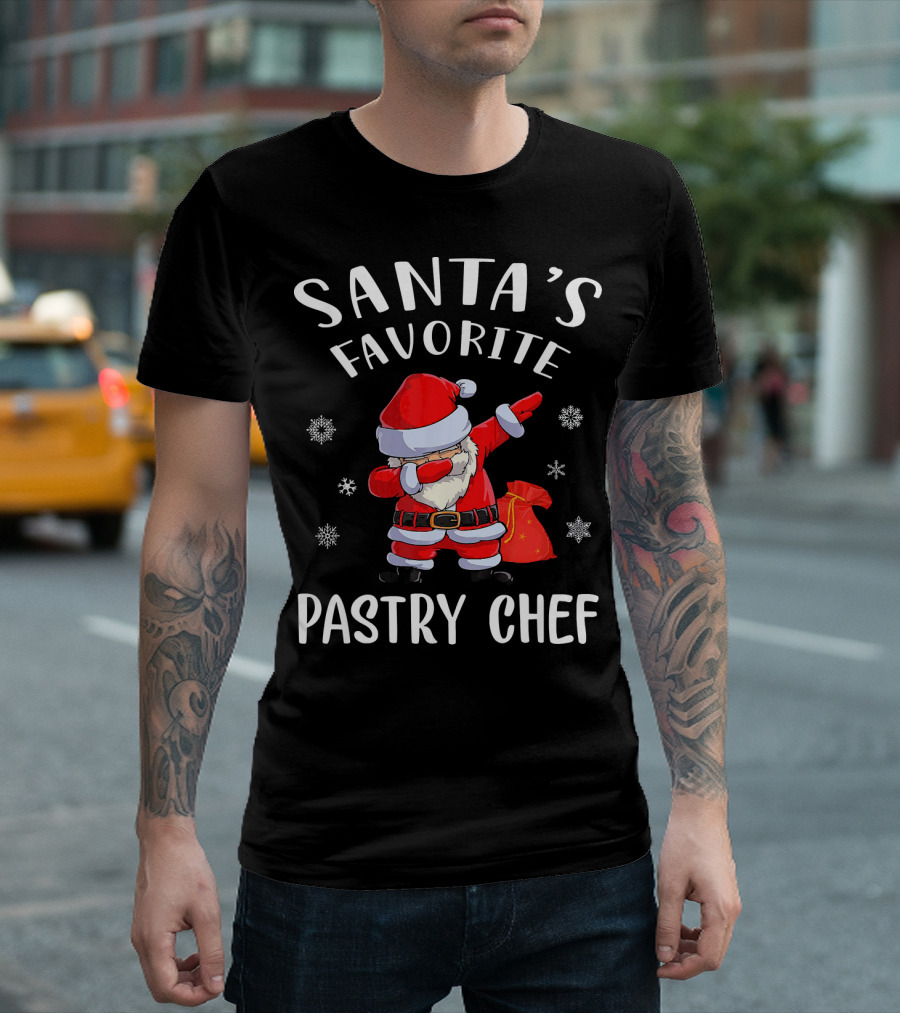 Santas Favorite Pastry Chef Dab Santa Claus Snowflakes T-Shirt