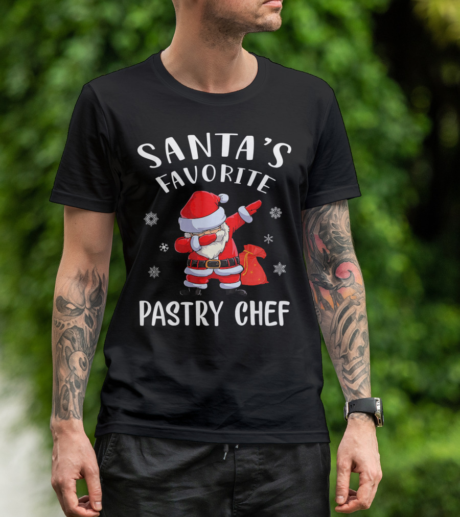 Santas Favorite Pastry Chef Dab Santa Claus Snowflakes T-Shirt