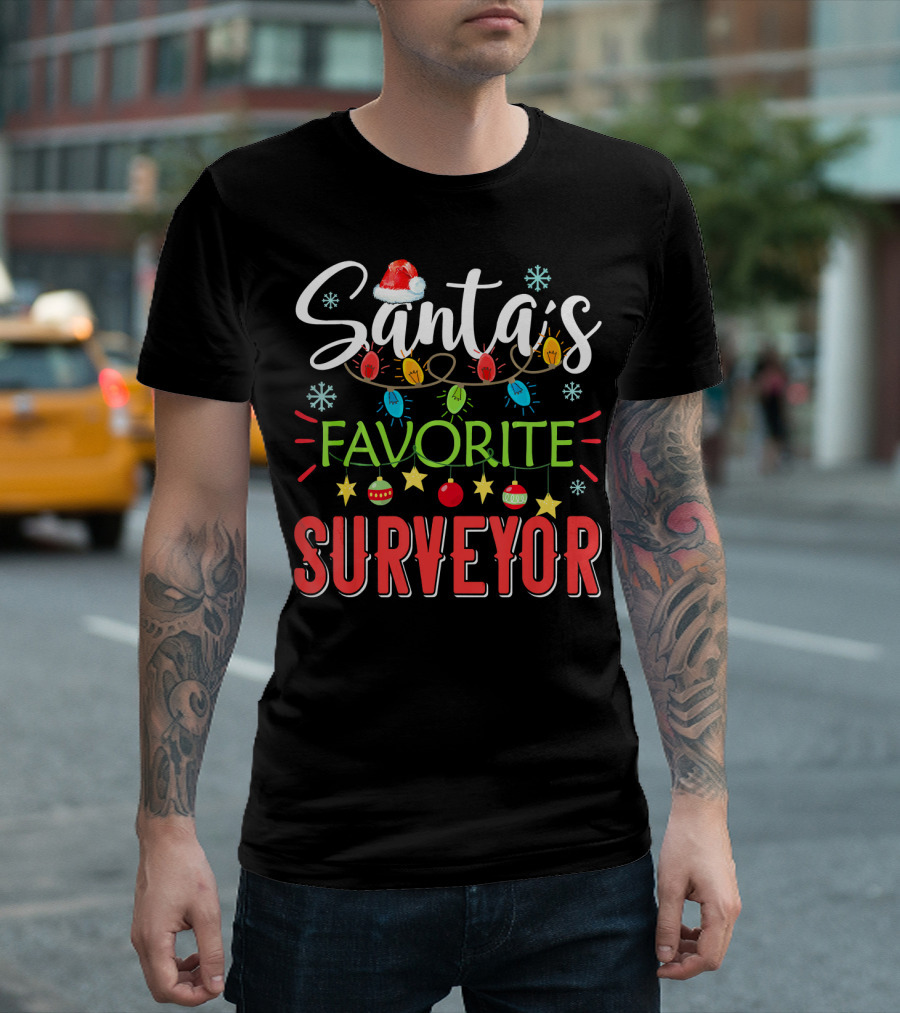 Santa's Favorite Surveyor Xmas Light Santa T-Shirt