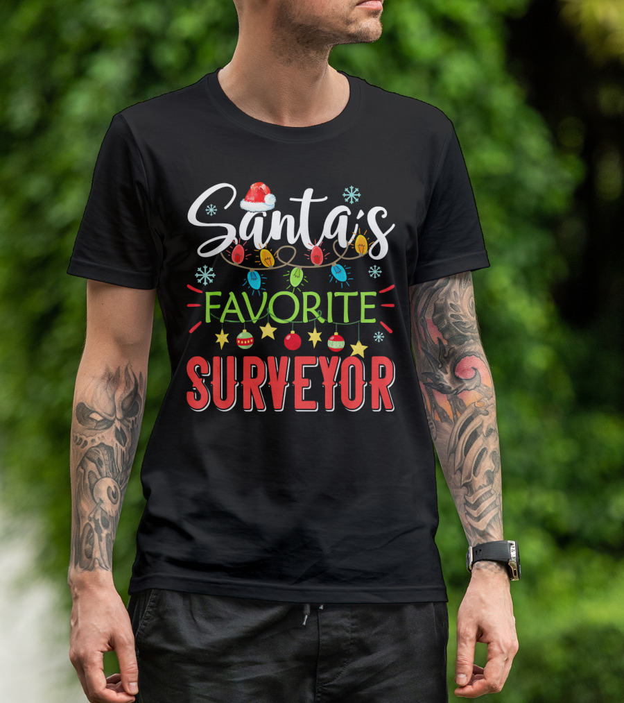 Santa's Favorite Surveyor Xmas Light Santa T-Shirt