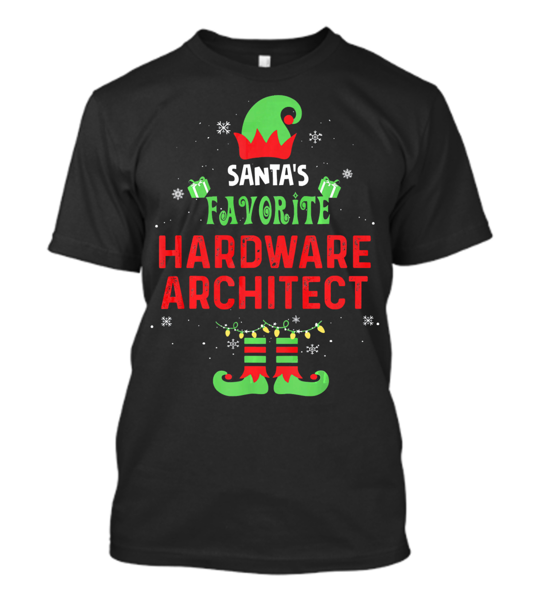 Santa's Favorite Hardware Architect Christmas Elf Hat And Boots T-Shirt