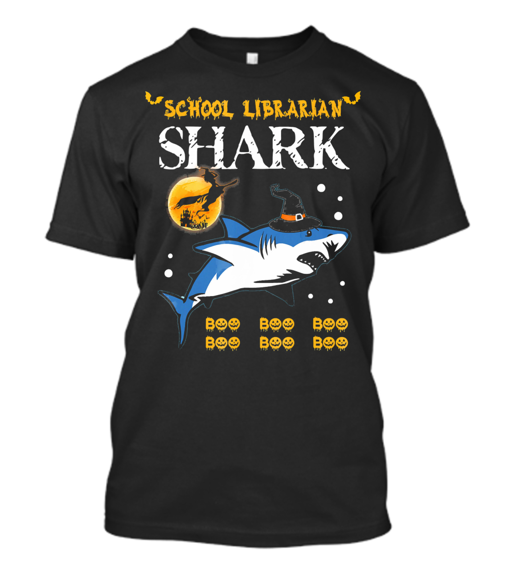 School Librarian Shark Boo Boo Boo Halloween Moon Pumpkins T-Shirt