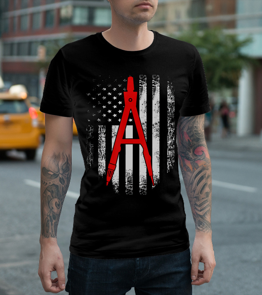 American USA Flag Red Compass Vintage T-Shirt