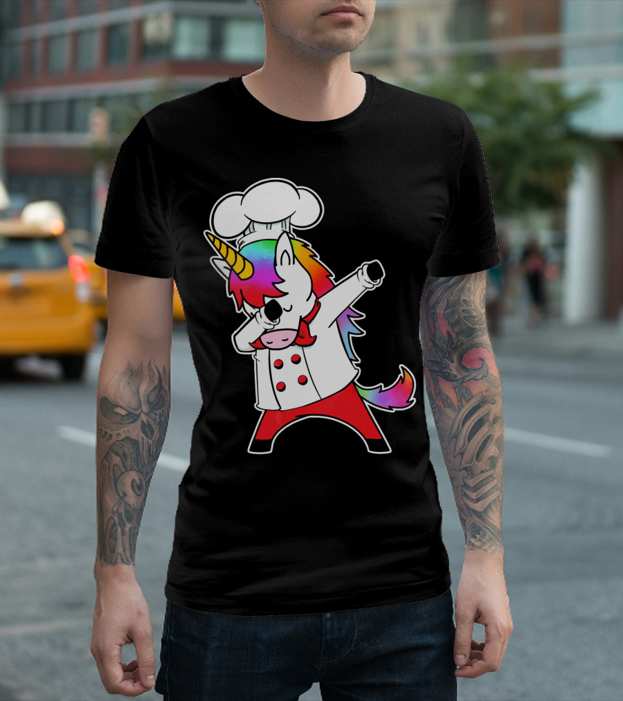 Unicorn Dabbing Chef Hat Rainbow Mane Cooking T-Shirt