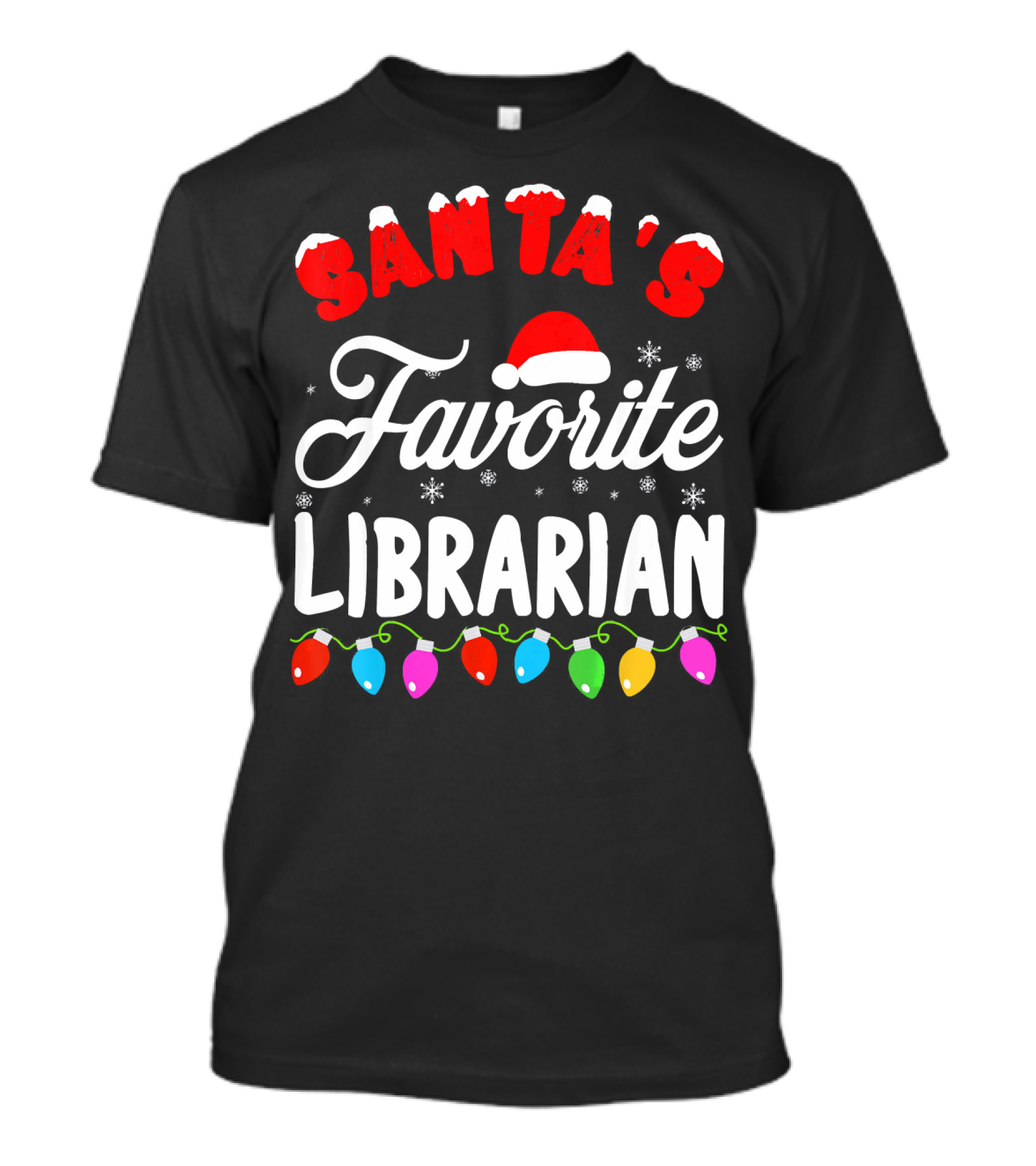 Santa's Favorite Librarian Christmas Lights Holiday Fun T-Shirt