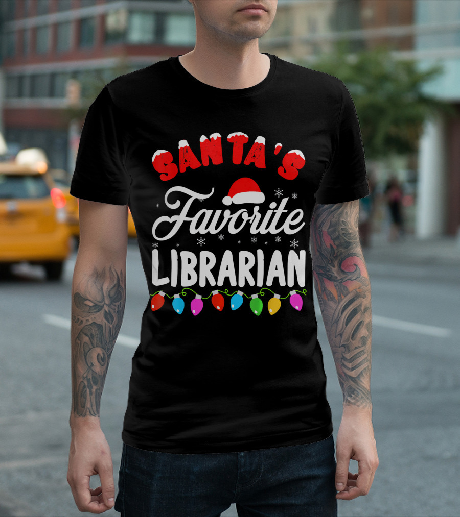Santa's Favorite Librarian Christmas Lights Holiday Fun T-Shirt