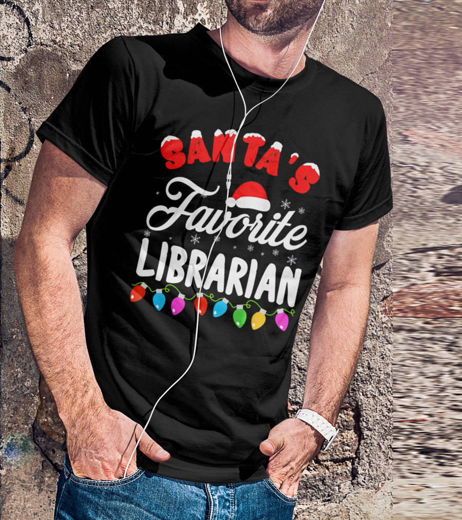 Santa's Favorite Librarian Christmas Lights Holiday Fun T-Shirt