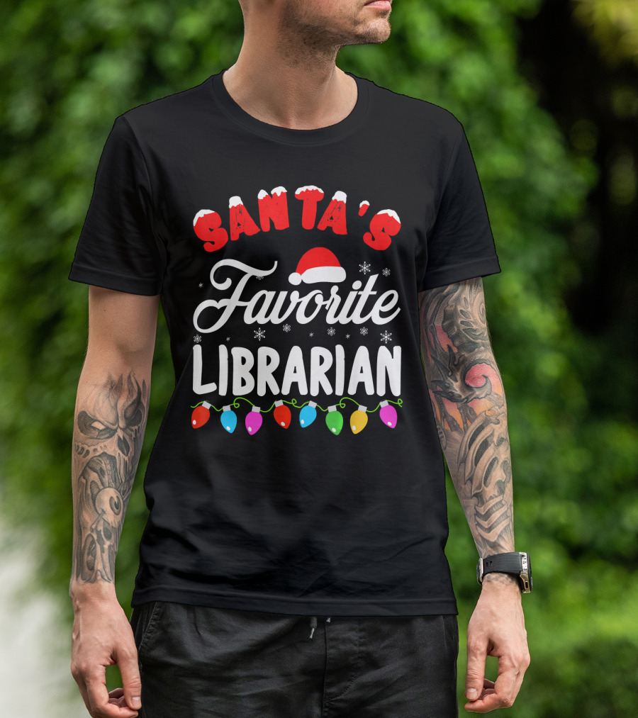 Santa's Favorite Librarian Christmas Lights Holiday Fun T-Shirt
