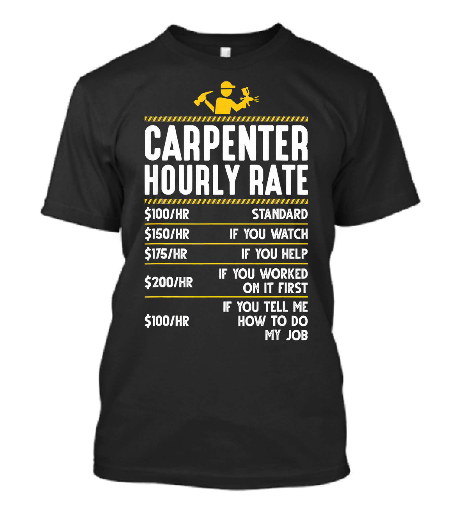 Carpenter Hourly Rate Funny Woodworking Labor Rates T-Shirt