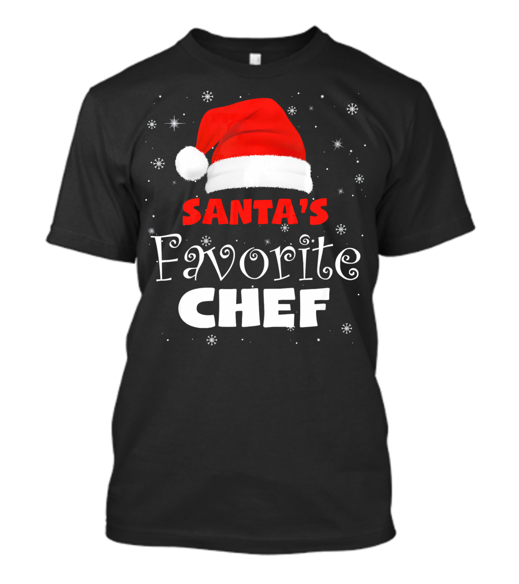 Santa's Favorite Chef Christmas Santa Hat Snowflakes T-Shirt