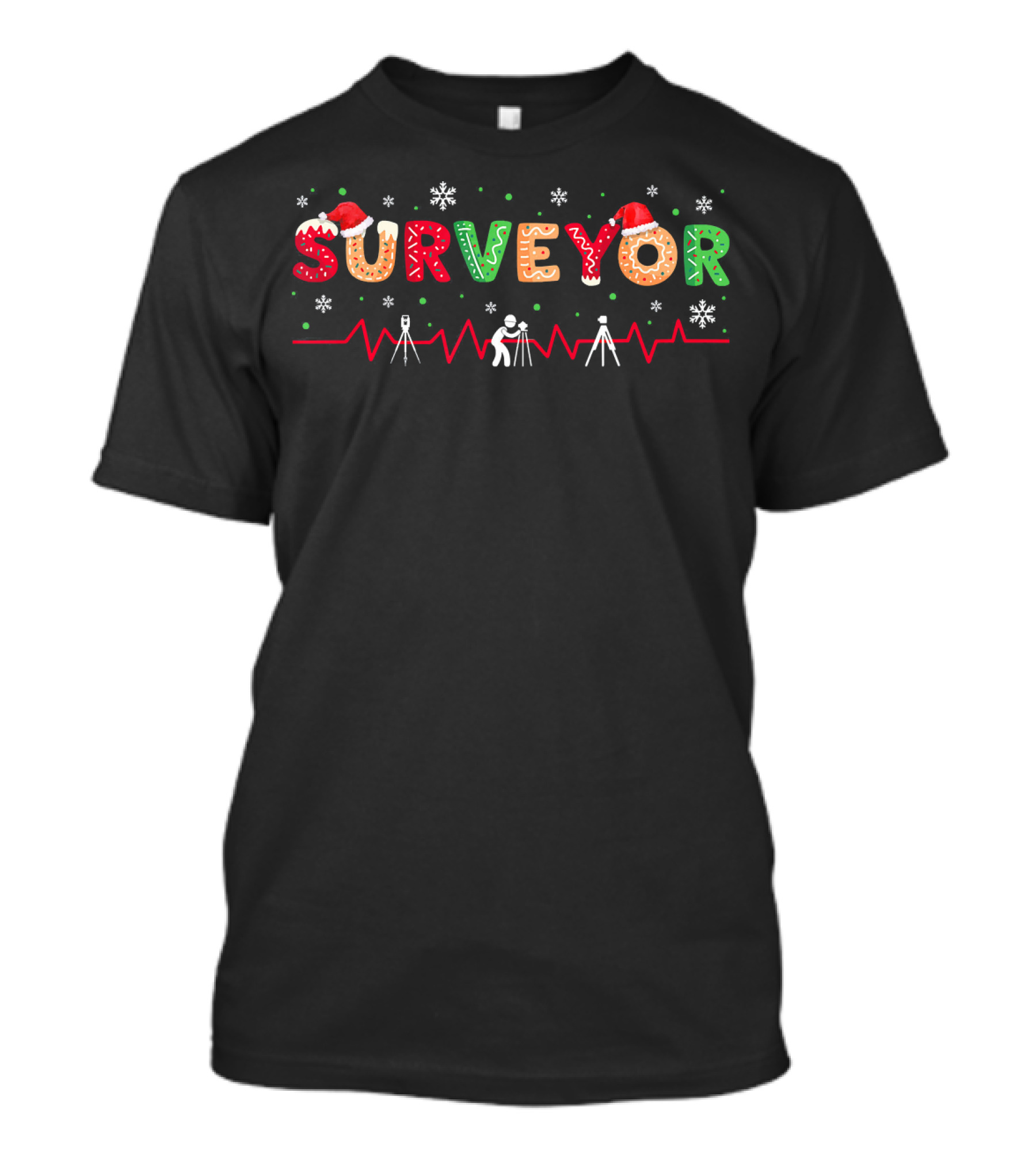 Surveyor Christmas Santa Hat Holiday Costume Snowflakes T-Shirt