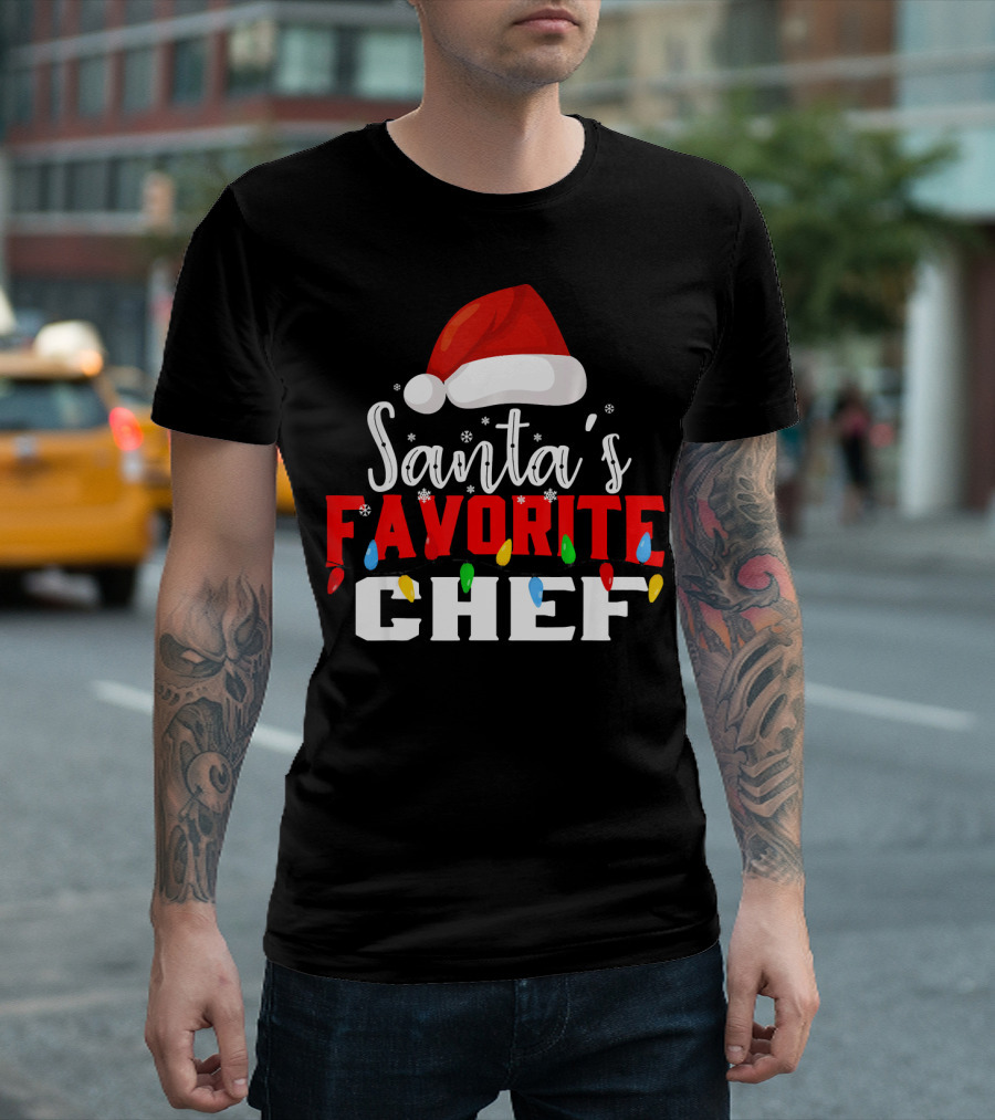 Santa's Favorite Chef Holiday Lights Festive Hat T-Shirt