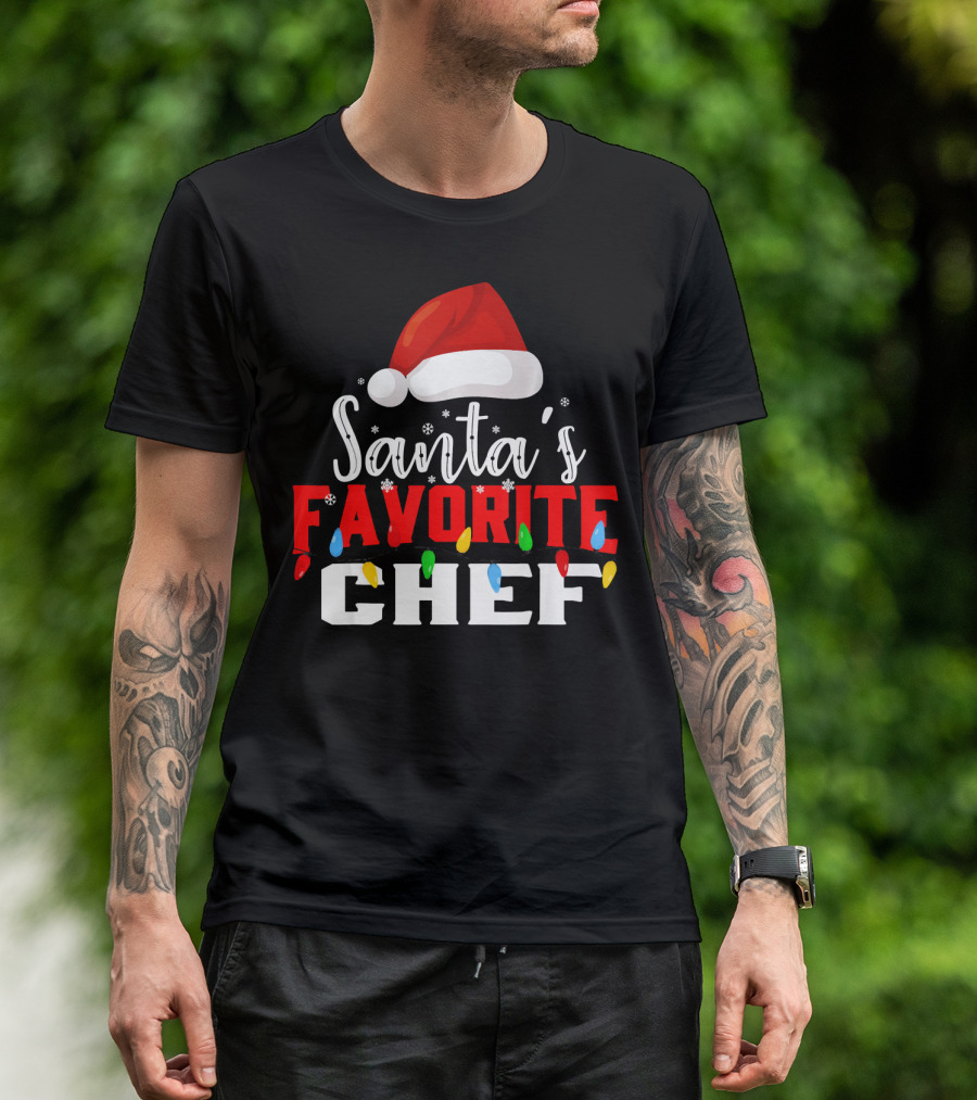 Santa's Favorite Chef Holiday Lights Festive Hat T-Shirt