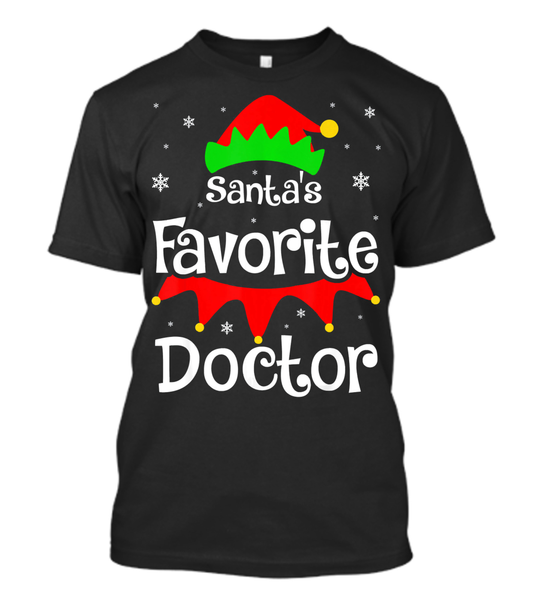 Santa's Favorite Doctor Christmas Elf Hat Snowflakes T-Shirt