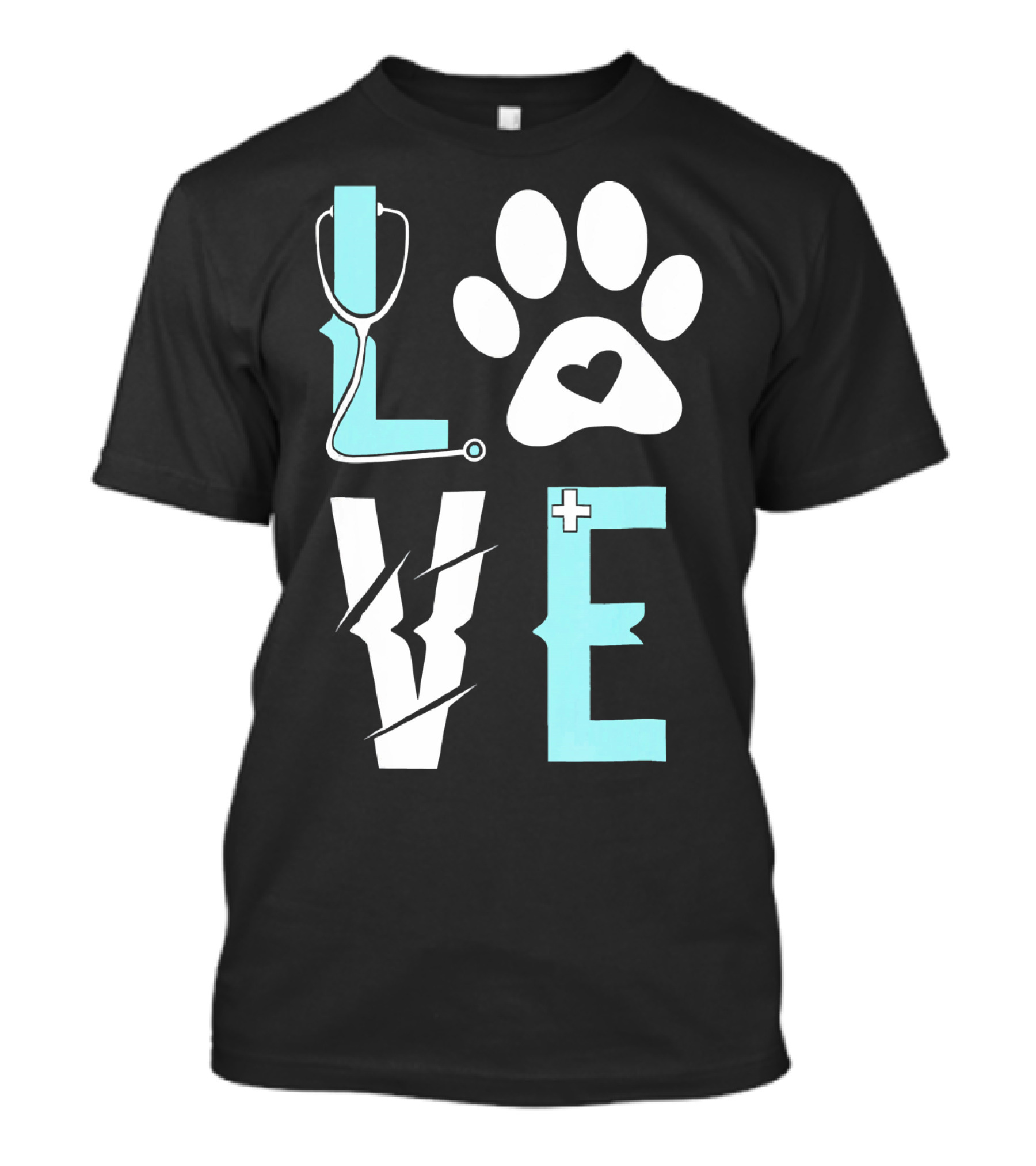 LOVE Veterinarian Animal Doc Paw Heart Stethoscope Cross T-Shirt
