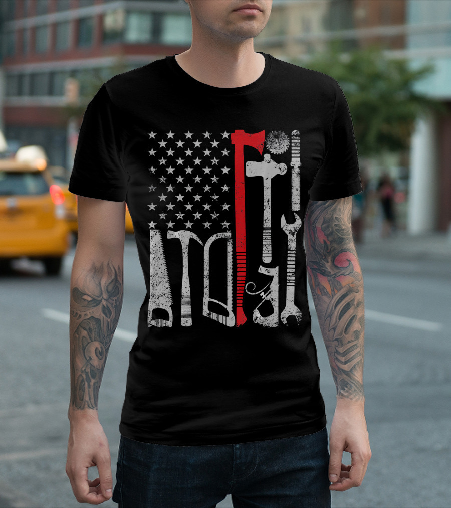 Woodworking Carpenter Vintage American Flag Tool T-Shirt