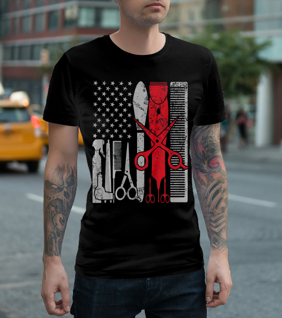 Barber Tools American Flag Funny Retro Vintage USA T-Shirt